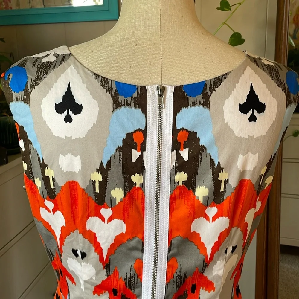 Maggy London Blue & Orange Geometric Print Sleeveless Women's Sheath Dress Sz 14 - Picture 9 of 11